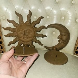 Sun & Moon Cast Iron Wall Candle Scones - Folding Whimsical Garden